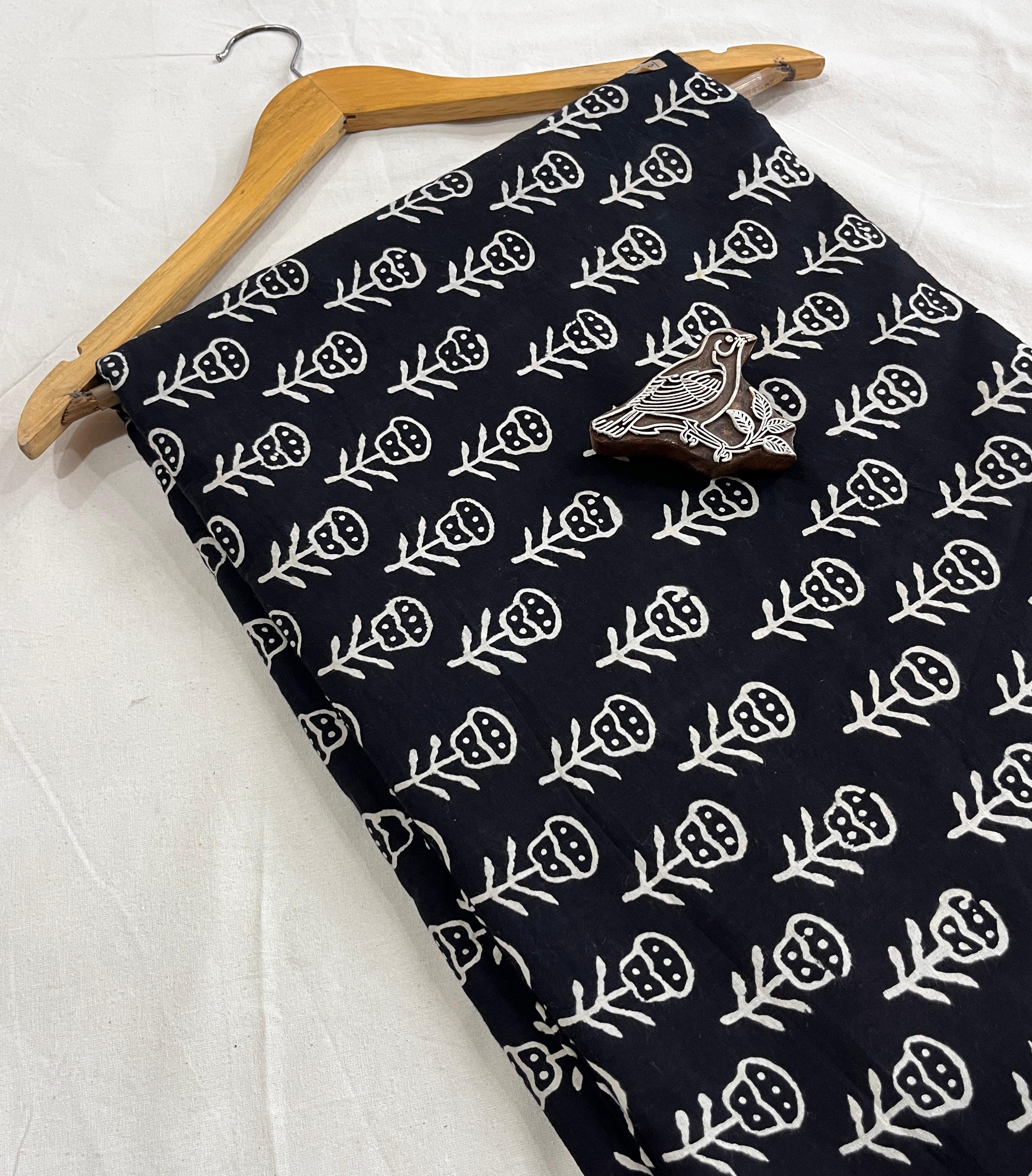 Black butti Dabu handblock cotton fabric, pure cotton handblock printed wholesale textile